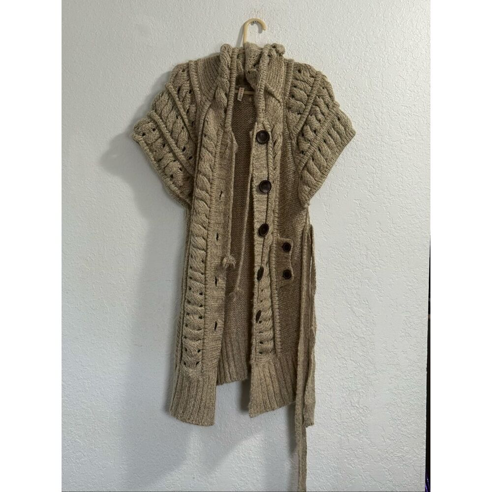 Raga Anthropologie Long  Oversize Chunky Knit Hooded  Open Cardigan size M